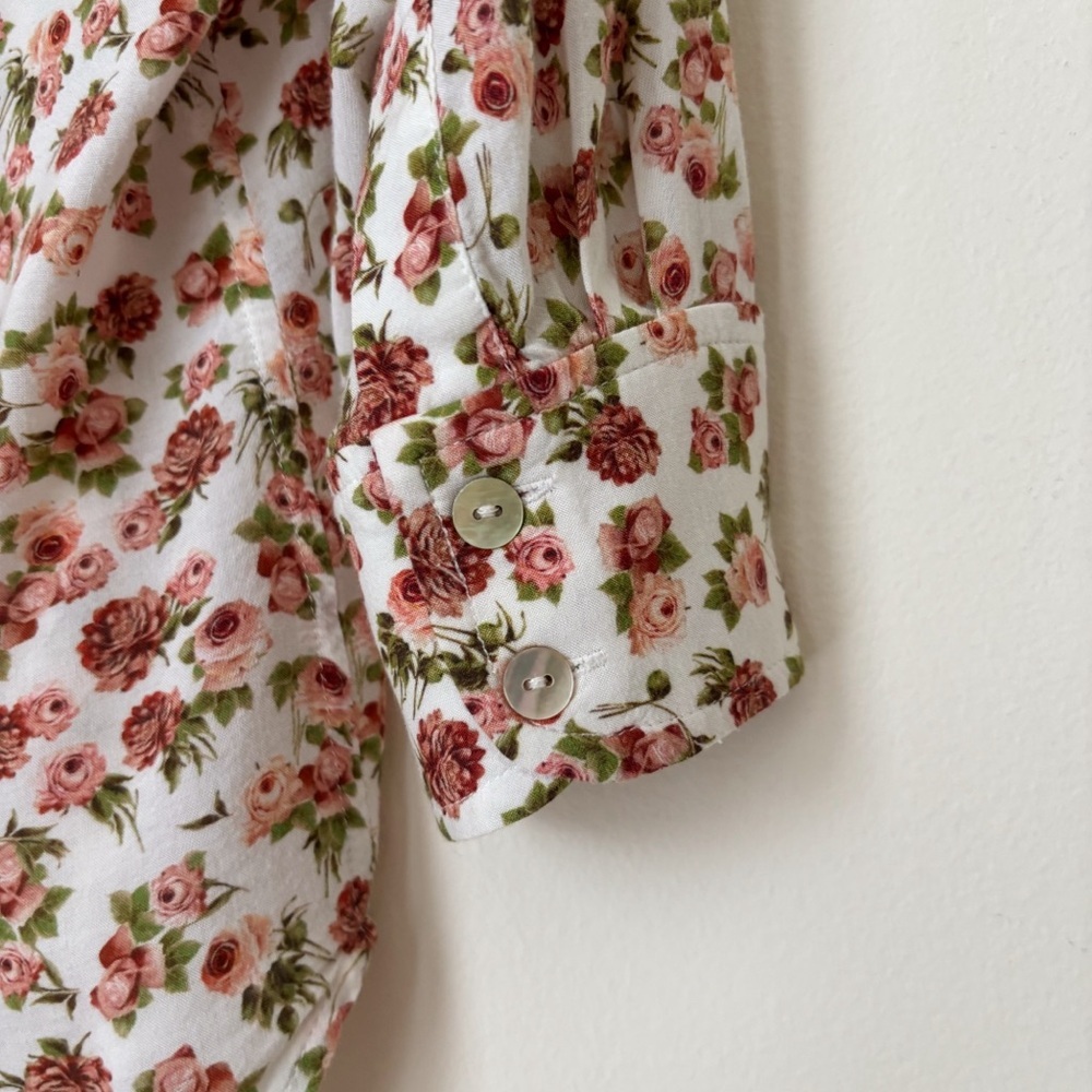 L'AGENCE Pink Spring Floral Button Front Top Small Cottagecore - Picture 6 of 9